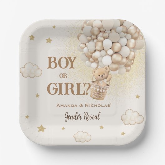 Teddy Bear Bohoエアバルーン性別の表示 ペーパープレート (正面)