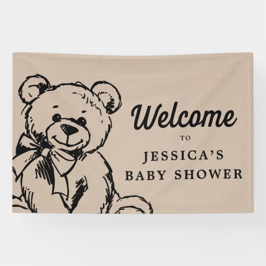 Teddy Bear Boho Baby Showerウェルカムサイン 横断幕 (横)