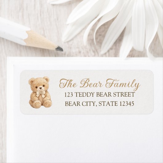 Teddy Bear Boho Baby Shower Return Address ラベル (インサイチュ)