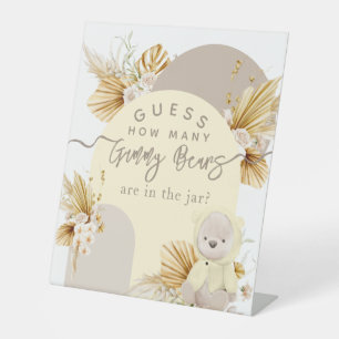 Teddy Bear Boho Girl Baby Shower Gummy bearsゲーム 台座サイン