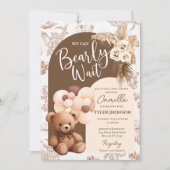 Teddy Bear Boho Pampass Toille Baby Shower 招待状 (正面)