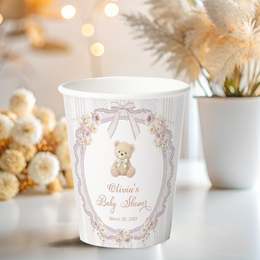 Teddy Bear Bow Vintage Baby Shower 紙コップ