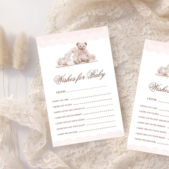 Teddy Bear Bow Wishes For Baby Advice Game Card (クリエイターアップロード済み)