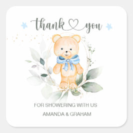 Teddy Bear Boy Baby Showerありがとうステッカー スクエアシール
