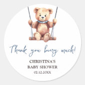 Teddy Bear Boy Baby Showerありがとう ラウンドシール (正面)