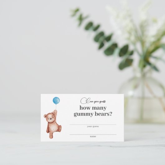 Teddy Bear Boy Baby Showerグミベアの数 エンクロージャーカード (スタンド正面)