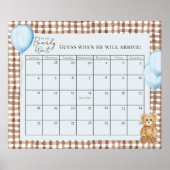Teddy Bear Boy Baby Shower Blue Due Date Calendar ポスター (正面)
