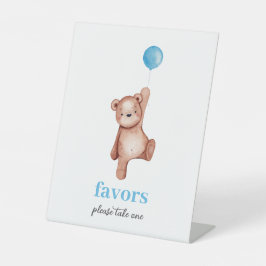 Teddy Bear Boy Baby Shower Favors Sign 台座サイン