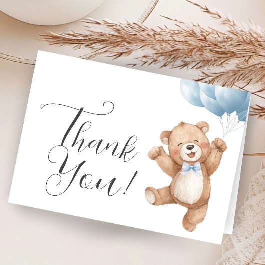 Teddy Bear Boy Baby Shower Folded Thank You サンキューカード