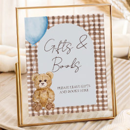 Teddy Bear Boy Baby Shower Gifts And Books Table ポスター