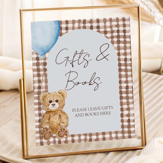 Teddy Bear Boy Baby Shower Gifts And Books Table ポスター