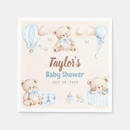Teddy Bear Boy Baby Shower Paper Napkin スタンダードカクテルナプキン (正面)