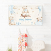 Teddy Bear Boy Baby Shower Welcome Banner Sign 横断幕 (インサイチュ)