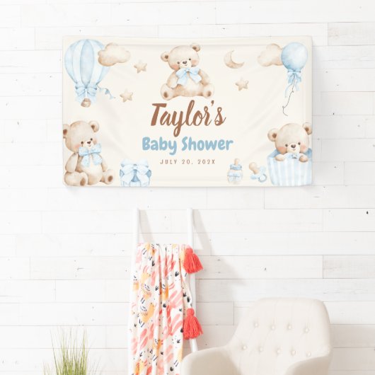Teddy Bear Boy Baby Shower Welcome Banner Sign 横断幕 (インサイチュ)