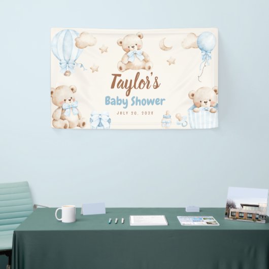Teddy Bear Boy Baby Shower Welcome Banner Sign 横断幕 (トレードショー)