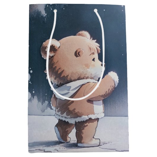 Teddy Bear Boy Bearly Wait赤ちゃんシャワー ミディアムペーパーバッグ (正面)