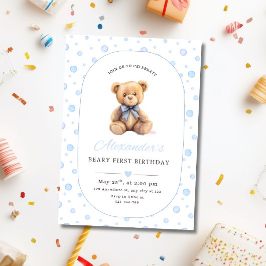 Teddy Bear Boy Birthday Invite, Boys 1st Birthday 招待状