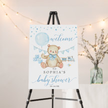 Teddy Bear Boy Blue Baby Showerウェルカムサイン