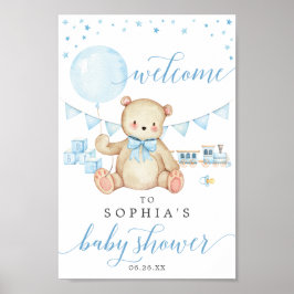 Teddy Bear Boy Blue Baby Showerウェルカムサイン ポスター
