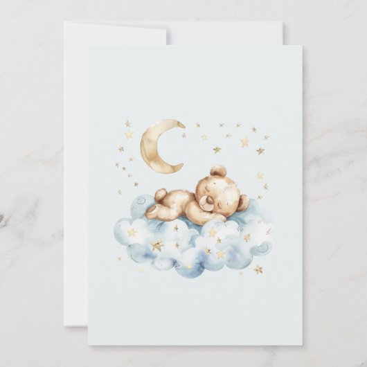 Teddy Bear Boy Blue Baby Shower  招待状 (裏面)