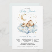 Teddy Bear Boy Blue Baby Shower  招待状 (正面/裏面)