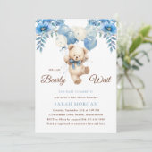 Teddy Bear Boy Blue | Boho Bearly Wait ベビーシャワー 招待状 (スタンド正面)