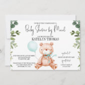 Teddy Bear Boy Greenery Baby Shower by Mail 招待状 (正面)
