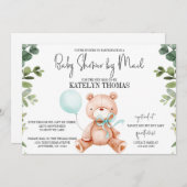 Teddy Bear Boy Greenery Baby Shower by Mail 招待状 (正面/裏面)