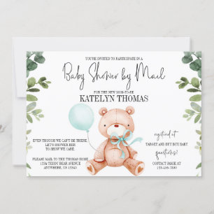 Teddy Bear Boy Greenery Baby Shower by Mail 招待状