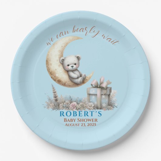 Teddy Bear Boy We Can Bearly Wait  Paper Plate ペーパープレート (正面)
