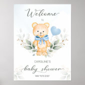 Teddy Bear Boy Welcome Baby Shower Poster ポスター (正面)