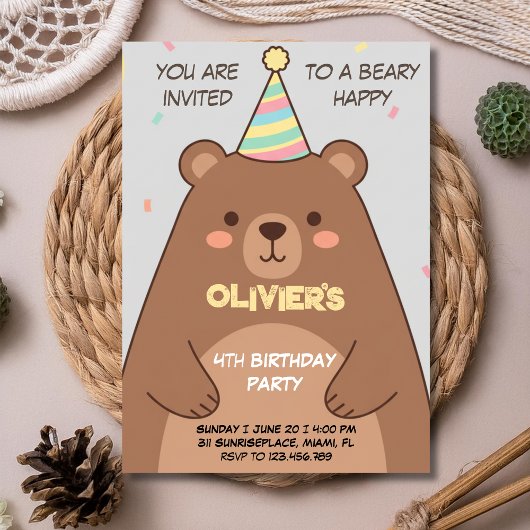 Teddy bear brown any age birthday invitation 招待状