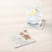 Teddy Bear, Brown Balloons, First Birthday スクエアペーパーコースター (インサイチュ)