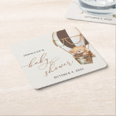 Teddy Bear, Brown Hot Air Balloon, Baby Shower スクエアペーパーコースター (アングル)