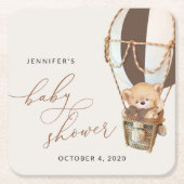 Teddy Bear, Brown Hot Air Balloon, Baby Shower スクエアペーパーコースター (正面)