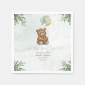 Teddy Bear Brown Sage Green Balloons Baby スタンダードカクテルナプキン (正面)