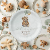 Teddy Bear Brown Sage Green Balloons Baby ペーパープレート