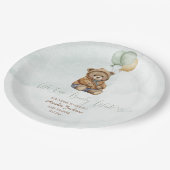 Teddy Bear Brown Sage Green Balloons Baby ペーパープレート (アングル)