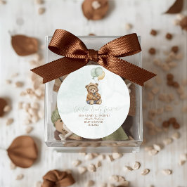 Teddy Bear Brown Sage Green Balloons Baby ラウンドシール