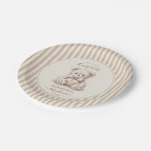 Teddy Bear & Brown Stripes Bearly Wait Baby Shower ペーパープレート (アングル)