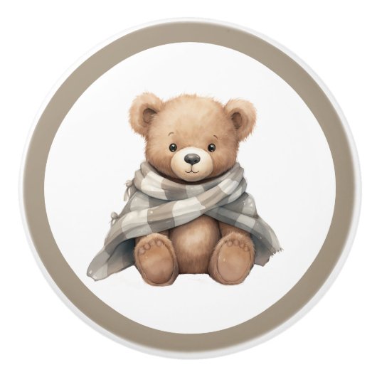 Teddy Bear Ceramic Knob – Unisex Nursery Decor セラミックノブ (正面)