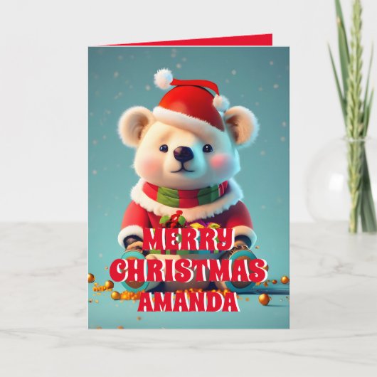 Teddy Bear Christmas パーソナライズされた Kids写真 シーズンカード (正面)