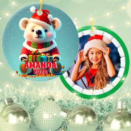 Teddy Bear Christmas パーソナライズされた Kids写真 セラミックオーナメント