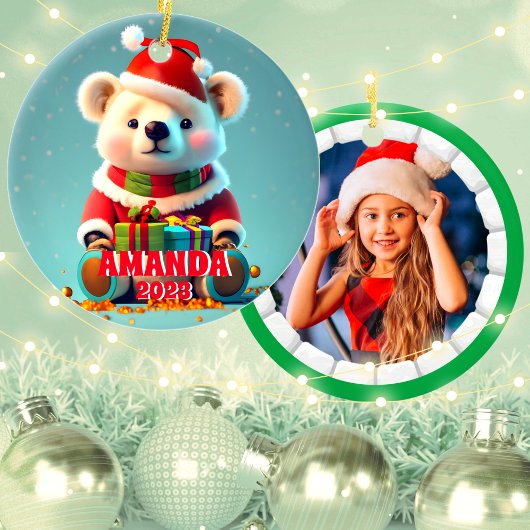 Teddy Bear Christmas パーソナライズされた Kids写真 セラミックオーナメント