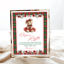 Teddy Bear Christmas Baby Shower Diaper Raffle ポスター