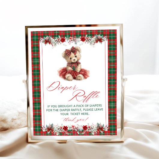 Teddy Bear Christmas Baby Shower Diaper Raffle ポスター