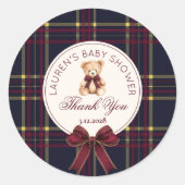 Teddy Bear Christmas Bow Plaid Thank you ラウンドシール (正面)
