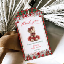Teddy Bear Christmas Girl Baby Shower Thank You