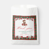 Teddy Bear Christmas Girl Baby Shower Thank You フェイバーバッグ (正面)