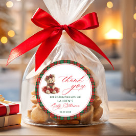Teddy Bear Christmas Girl Baby Shower Thank You ラウンドシール